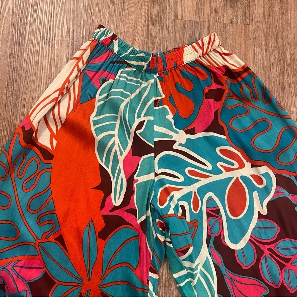 True Destinations Beach Culottes Sz Small Floral Wide Leg Pants Tropical - Picture 2 of 9